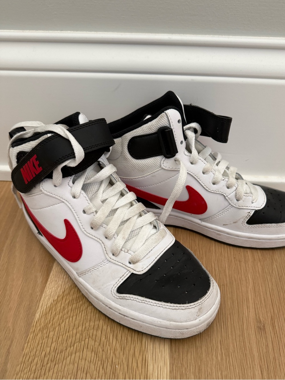 Nike White Black Red Mid-Top Sneakers with Strap